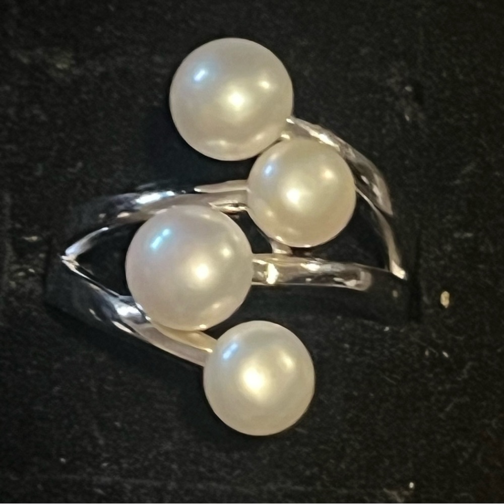 Italian Sterling Silver White Pearl Cluster Women’s Sz 7 Ring 925